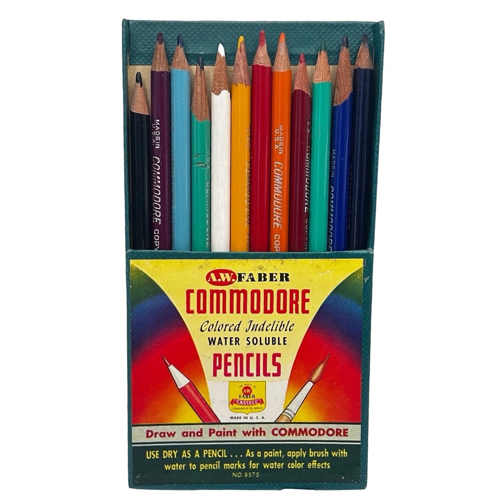 AW Faber Vintage Commodore Indelible Water Soluble Pencils 12 Colors No. 8575